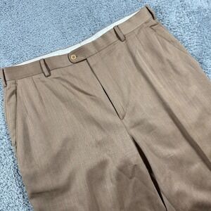 Zanella Dress Pants Mens 36x29 Tan Austin Pleated Wool Made in Italy Shiny